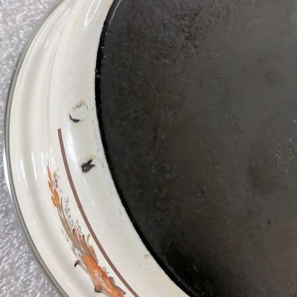 Vintage Enamelware Autumn Flowers Skillet Frying Pan With Lid - Picture 12 of 15